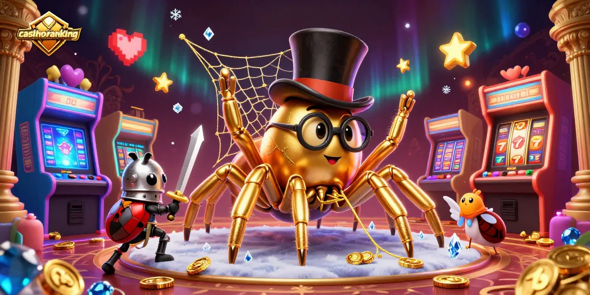 Experience immersive games at casinoranking featuring golden tarantula and beetle in a colorful casino environment.