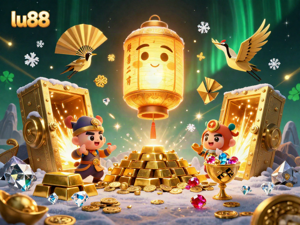 Experience the magic of lu88 with vibrant golden treasures and enchanting characters at the night market casino.