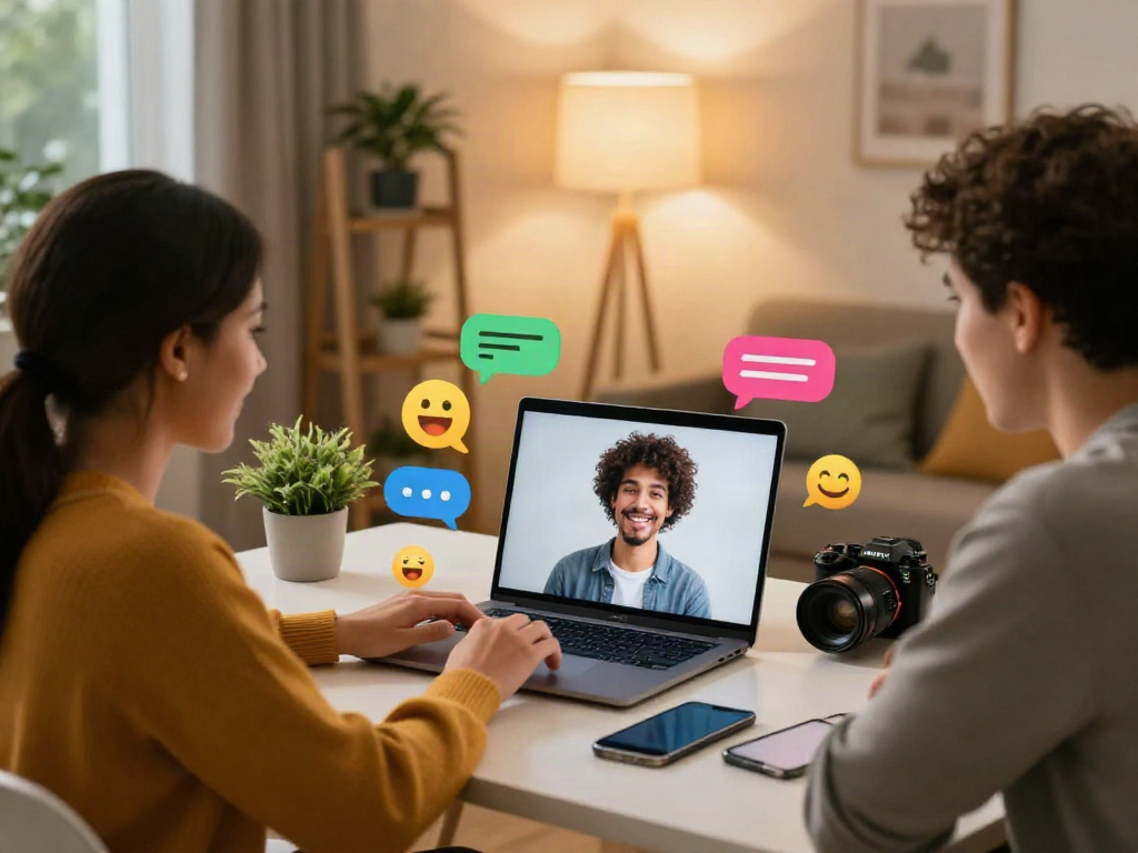 Engaging interaction with a sex chat AI on a sleek laptop in a cozy atmosphere, highlighting modern digital communication.