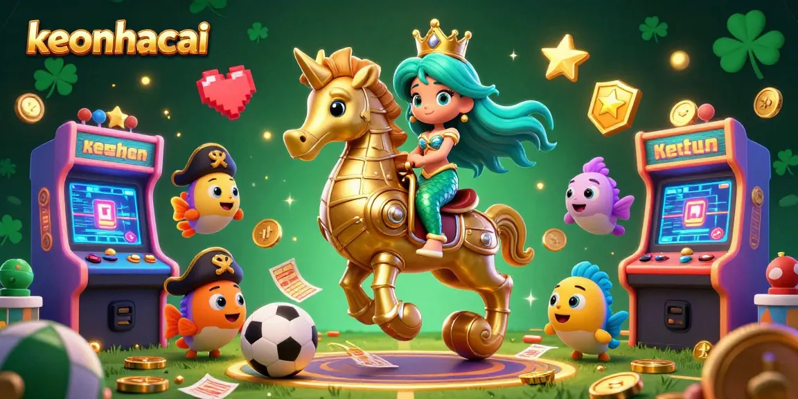 Experience sports betting excitement with keonhacai as a mermaid princess and seahorse interact in a vibrant casino scene.