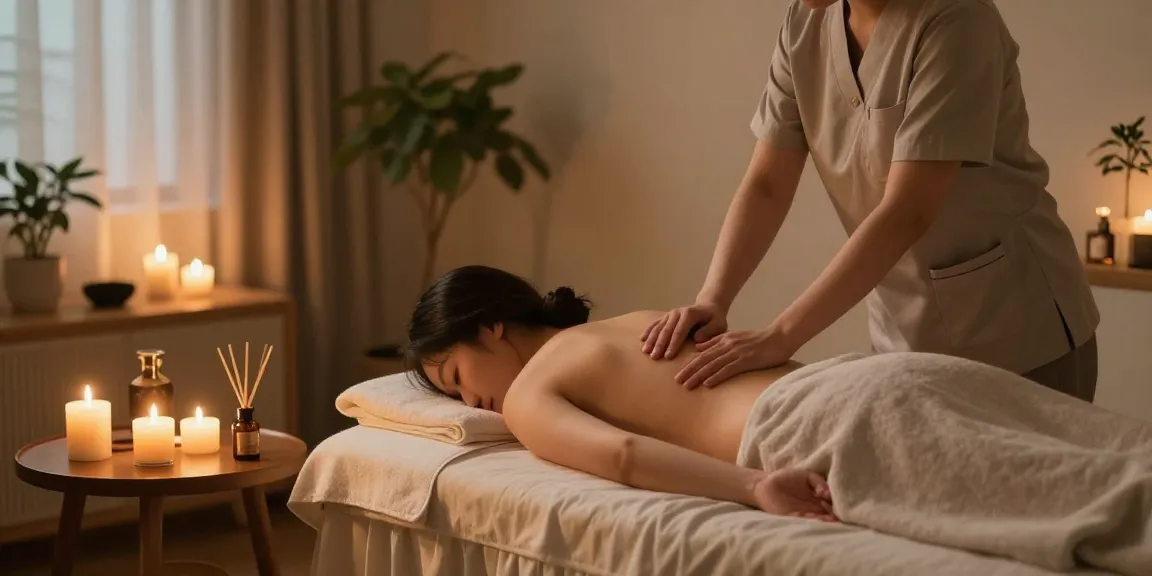 길동출장마사지 session in serene home spa with soothing ambiance.