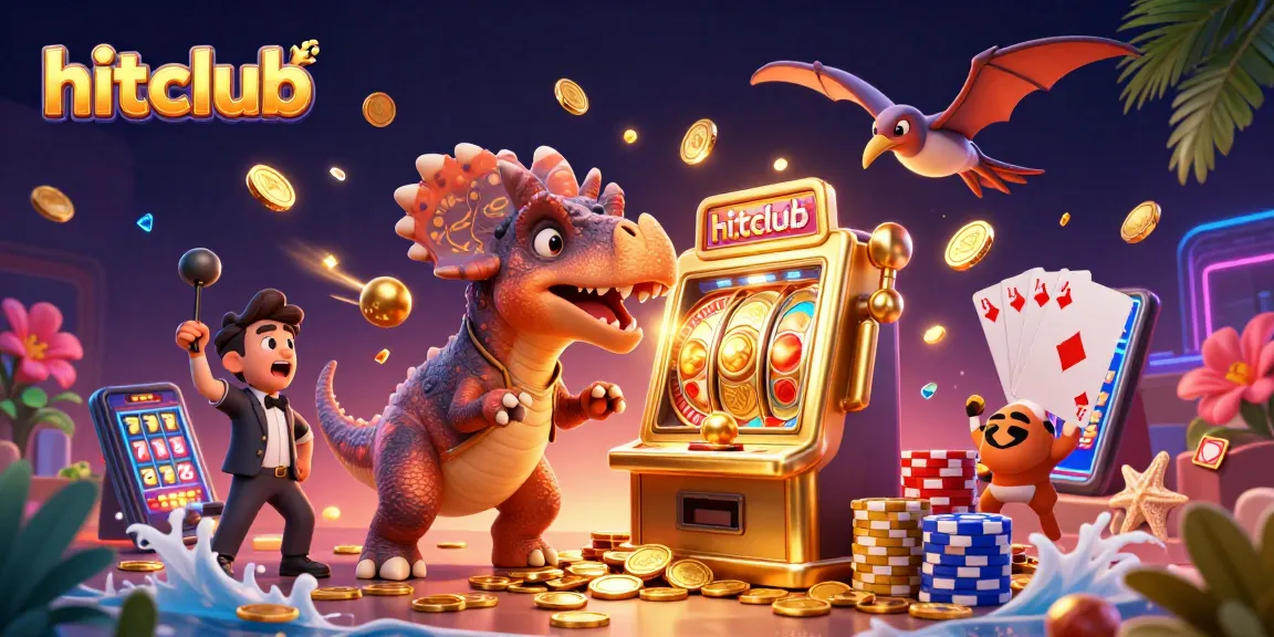 Hitclub players enjoy vibrant casino action with a pachycephalosaurus jackpot headbutting a golden slot machine.