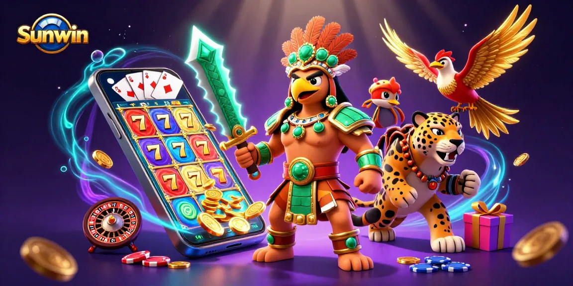 Experience the thrill of Sunwin's slots with vibrant coins and dynamic characters.