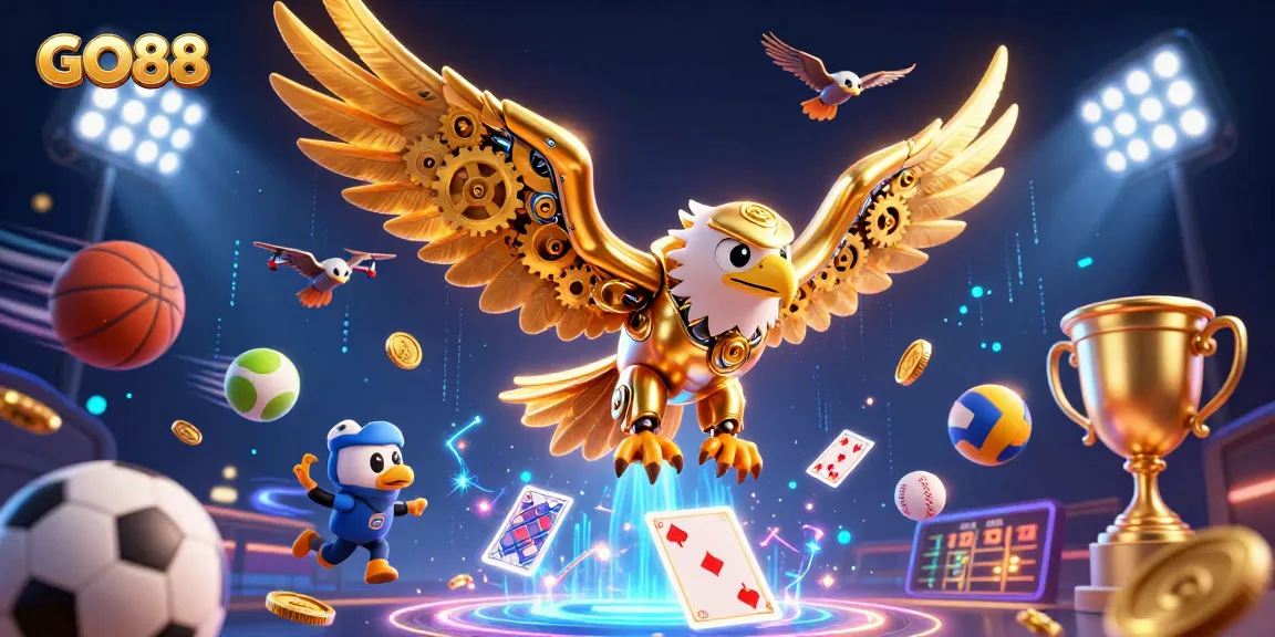 Experience thrilling moments at GO88 with a captivating 3D illustration of its dynamic gaming scene.