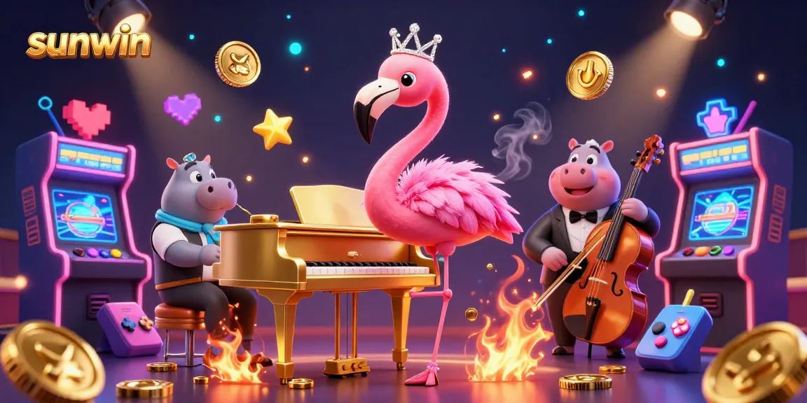 Experience the excitement of sunwin in this dynamic casino scene with vibrant characters and games.